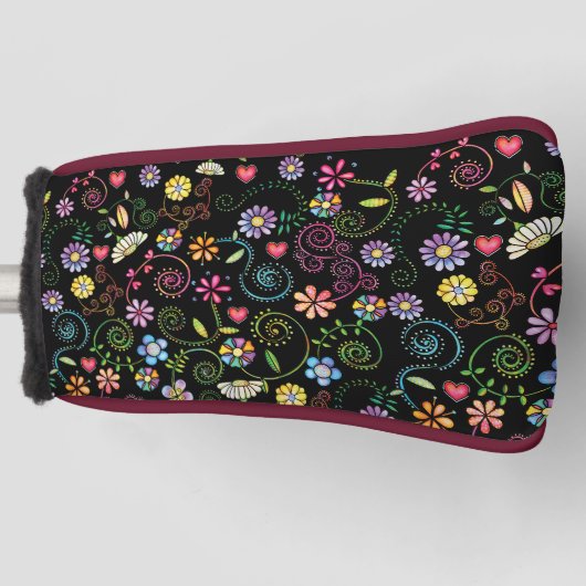 Hand getrokken Doodle Kleurrijk Bloemen naadloos p Golfheadcover (Voorkant)