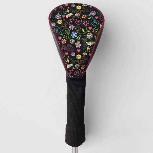 Hand getrokken Doodle Kleurrijk Bloemen naadloos p Golfheadcover (Voorkant)