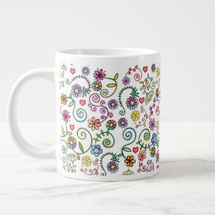 Hand getrokken Doodle Kleurrijk Bloemen naadloos p Grote Koffiekop