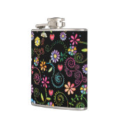 Hand getrokken Doodle Kleurrijk Bloemen naadloos p Heupfles (Links)