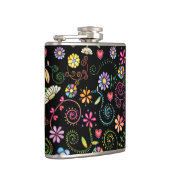 Hand getrokken Doodle Kleurrijk Bloemen naadloos p Heupfles (Rechts)