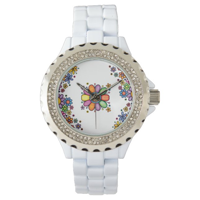 Hand getrokken Doodle Kleurrijk Bloemen naadloos p Horloge (Voorkant)