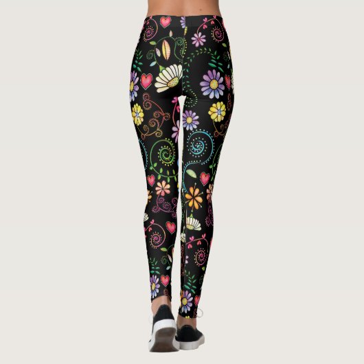 Hand getrokken Doodle Kleurrijk Bloemen naadloos p Leggings (Achterkant)