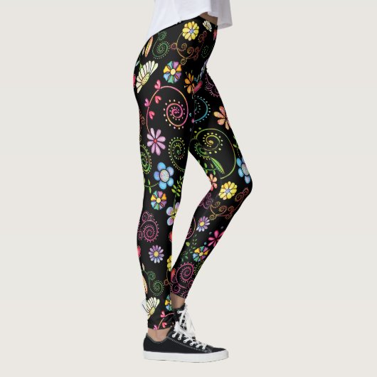 Hand getrokken Doodle Kleurrijk Bloemen naadloos p Leggings (Rechts)