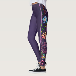 Hand getrokken Doodle Kleurrijk Bloemen naadloos p Leggings