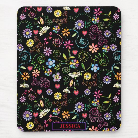 Hand getrokken Doodle Kleurrijk Bloemen naadloos p Muismat (Voorkant)