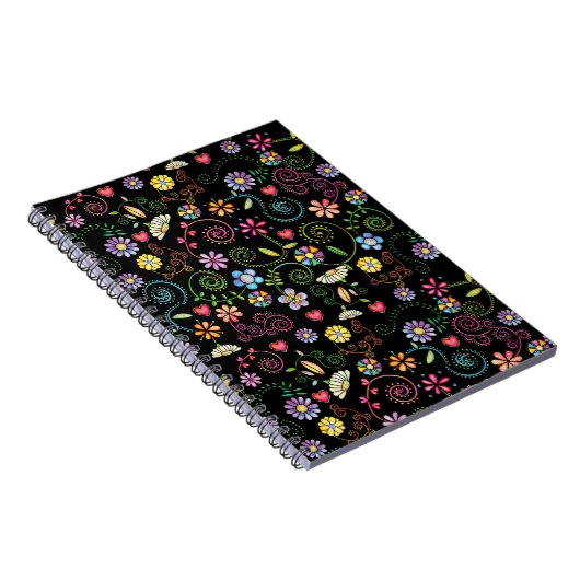 Hand getrokken Doodle Kleurrijk Bloemen naadloos p Notitieboek (Rechterzijde)