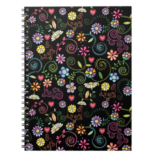 Hand getrokken Doodle Kleurrijk Bloemen naadloos p Notitieboek (Voorkant)