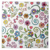 Hand getrokken Doodle Kleurrijk Bloemen naadloos p Tegeltje (Voorkant)