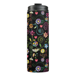 Hand getrokken Doodle Kleurrijk Bloemen naadloos p Thermosbeker