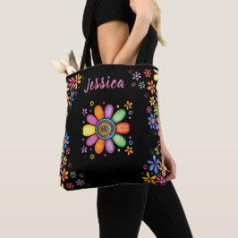 Hand getrokken Doodle Kleurrijk Bloemen naadloos p Tote Bag