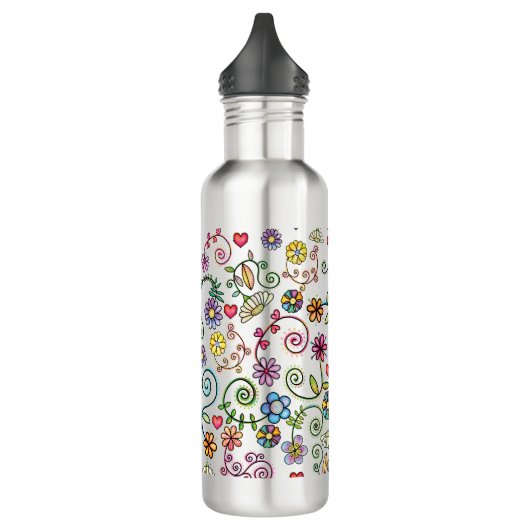 Hand getrokken Doodle Kleurrijk Bloemen naadloos p Waterfles (Links)