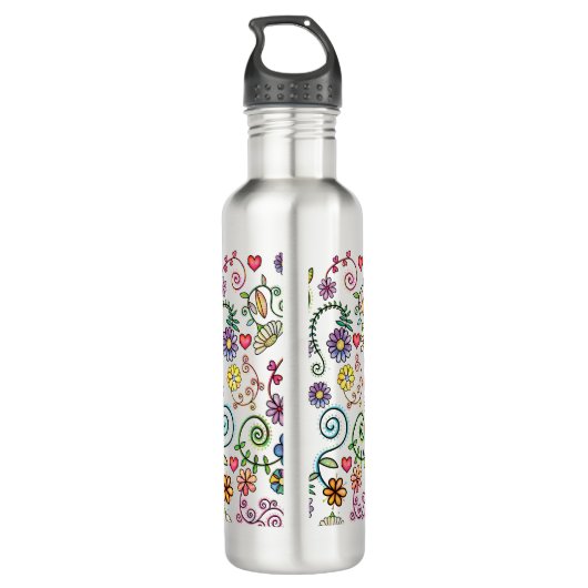 Hand getrokken Doodle Kleurrijk Bloemen naadloos p Waterfles (Achterkant)