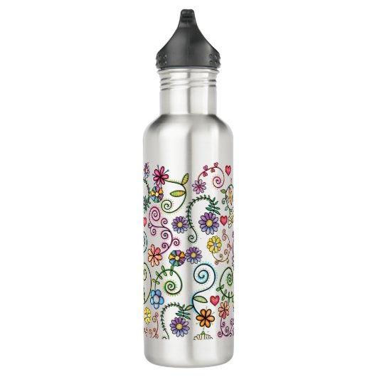 Hand getrokken Doodle Kleurrijk Bloemen naadloos p Waterfles (Rechts)