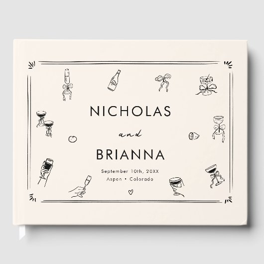 Hand getrokken Doodle Oud geld bruiloft Gastenboek (Voorkant)