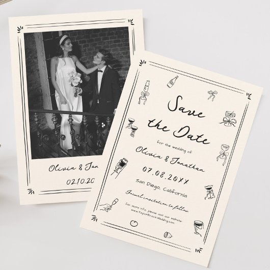 Hand getrokken Doodle Oud Geld Trouwen Save the Da Kaart