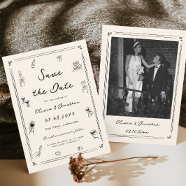 Hand getrokken Doodle Oud Geld Trouwen Save the Da Kaart