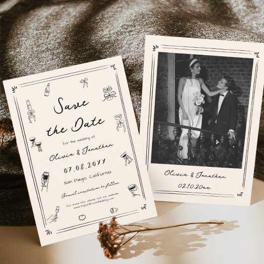 Hand getrokken Doodle Oud Geld Trouwen Save the Da Kaart