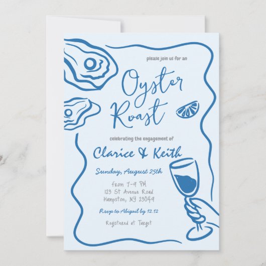 Hand getrokken Doodle Oyster Cocktail Engagement P Kaart (Voorkant)