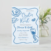 Hand getrokken Doodle Oyster Cocktail Engagement P Kaart (Staand voorkant)
