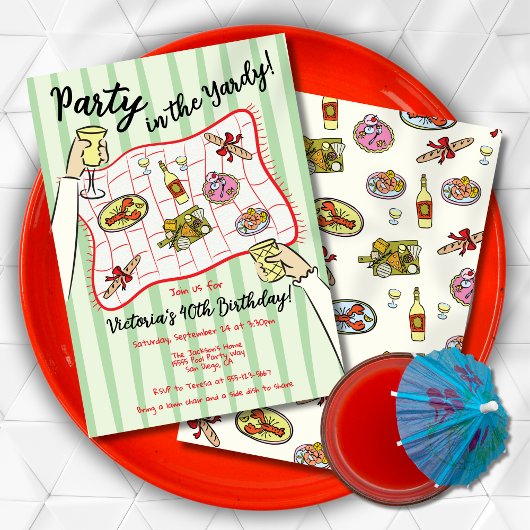 Hand getrokken doodle Picnic Party in de Yardy Kaart