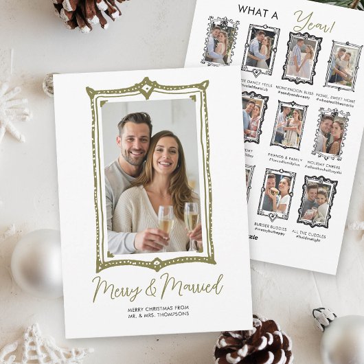 Hand getrokken Doodle Review eerste kersthuwelijk Feestdagenkaart