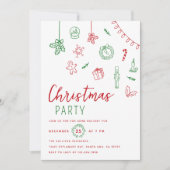 Hand getrokken Doodle rood en groen kerstfeest Kaart (Voorkant)