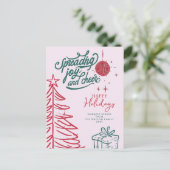 Hand getrokken Doodle Rood Groen Roze Kerstmis Feestdagenkaart (Staand voorkant)