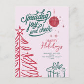 Hand getrokken Doodle Rood Groen Roze Kerstmis Feestdagenkaart (Voorkant)