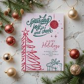 Hand getrokken Doodle Rood Groen Roze Kerstmis Feestdagenkaart