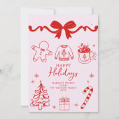Hand getrokken Doodle Rood Roze Kerstmis Feestdagenkaart (Voorkant)