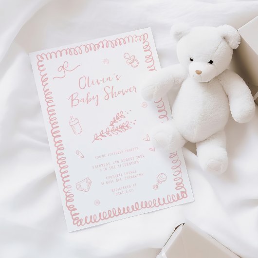 Hand getrokken Doodle Roze Baby shower Kaart