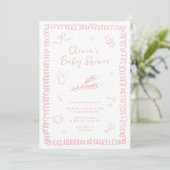 Hand getrokken Doodle Roze Baby shower Kaart (Staand voorkant)