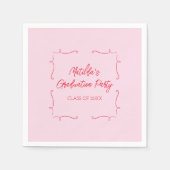 Hand getrokken doodle roze & rood afstudeerfeest servet (Voorkant)