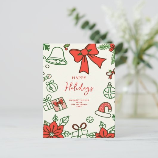 Hand getrokken Doodle Scribble Kerstmis Feestdagenkaart (Staand voorkant)