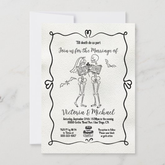 Hand getrokken doodle Skeleton bruid & bruidegom b Kaart (Voorkant)