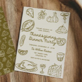 Hand getrokken Doodle Thanksgiving Dinner Uitnodig Feestdagenkaart