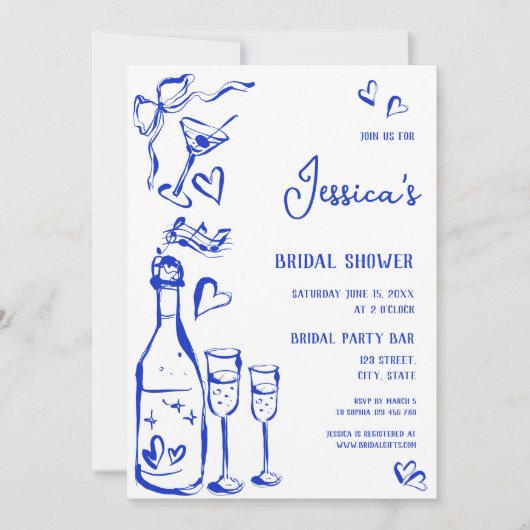 Hand getrokken Doodle Vrijgezellenfeest Franse boo Kaart (Voorkant)