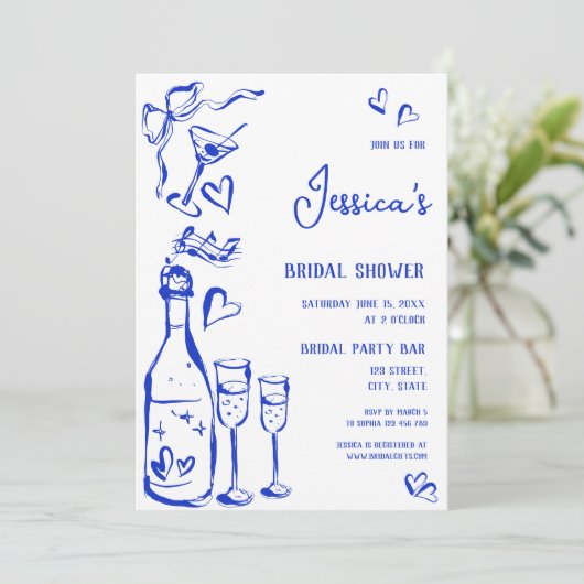 Hand getrokken Doodle Vrijgezellenfeest Franse boo Kaart (Staand voorkant)