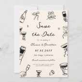 Hand Getrokken Doodle Wedding Save the Date Foto Kaart (Voorkant)