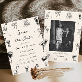 Hand Getrokken Doodle Wedding Save the Date Foto Kaart