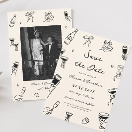 Hand Getrokken Doodle Wedding Save the Date Foto Kaart