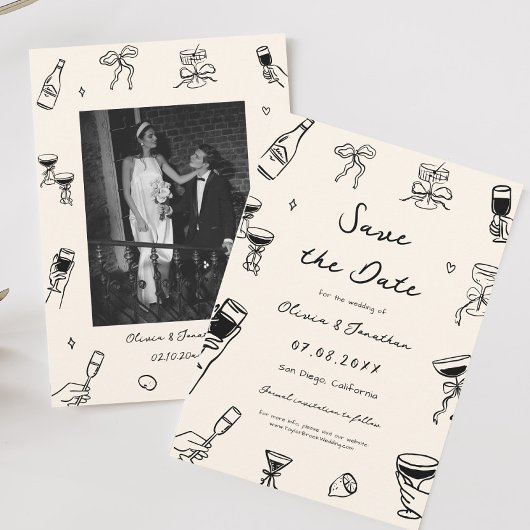 Hand Getrokken Doodle Wedding Save the Date Foto Kaart