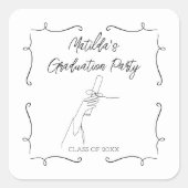 Hand getrokken Doodle Zwart & Wit Graduation Party Vierkante Sticker (Voorkant)