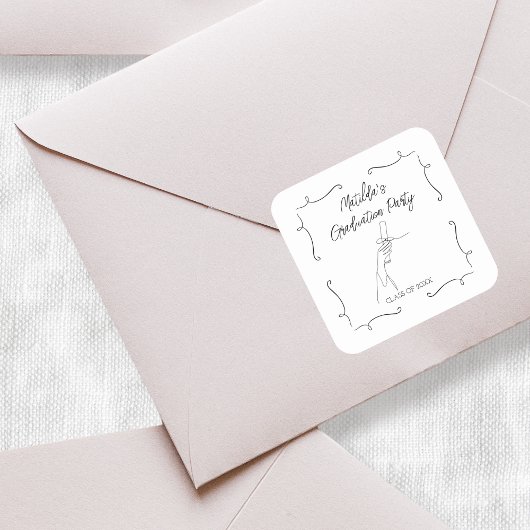 Hand getrokken Doodle Zwart & Wit Graduation Party Vierkante Sticker
