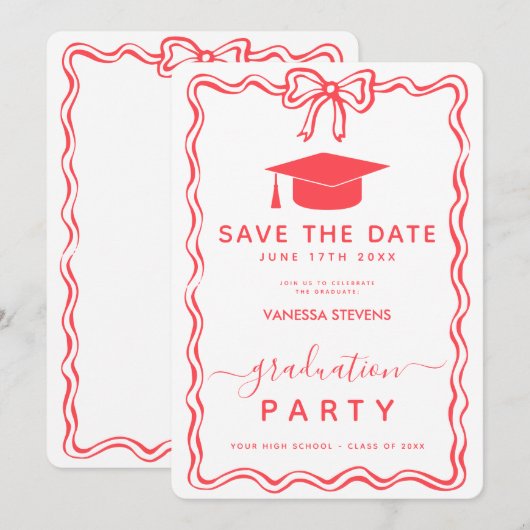 Hand getrokken Doodles Afstuderen Save the Date In Kaart (Voorkant / Achterkant)