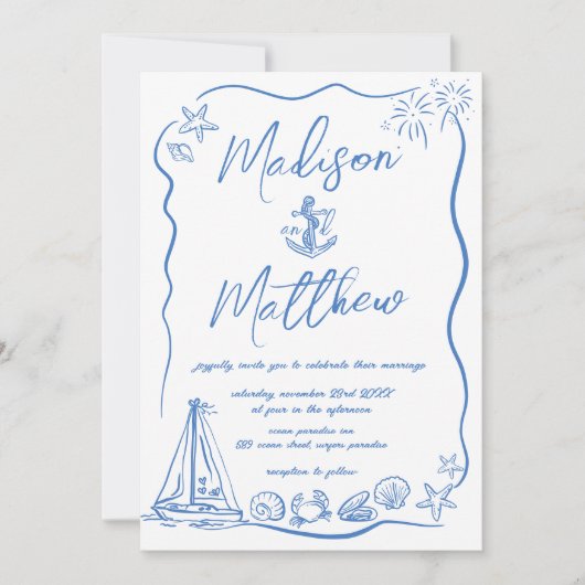 Hand getrokken Doodles Anker Strand Nautische brui Kaart (Voorkant)