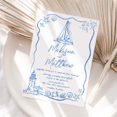 Hand getrokken Doodles Boat Beach Nautische bruilo Kaart