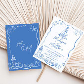 Hand getrokken Doodles Boat Beach Nautische bruilo Kaart