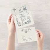 Hand getrokken Doodles Funky eigenzinnige moderne All In One Uitnodiging (Afscheurbaar)